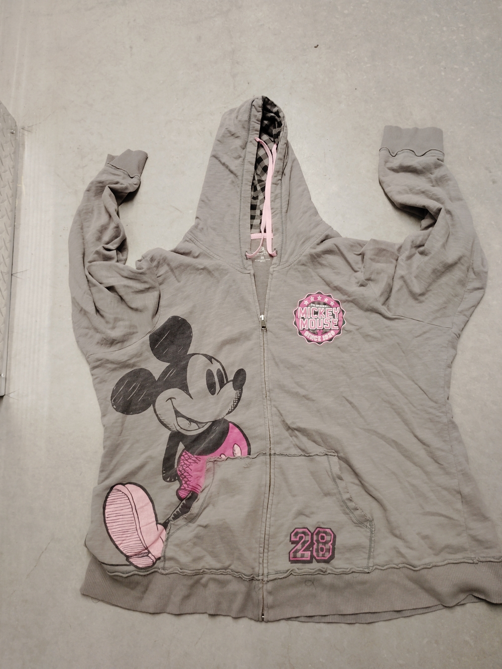 3X Disney Gray & Pink Mickey Mouse Zip Hoodie